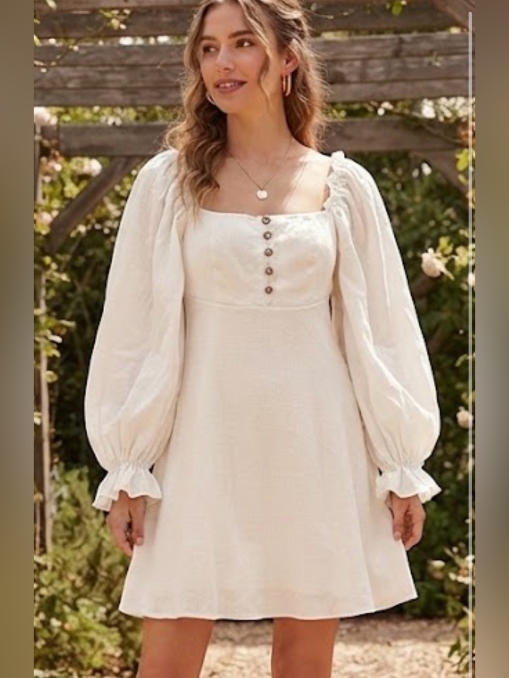 Lulu's Cream Square-Neck Puff Sleeve Mini Dress